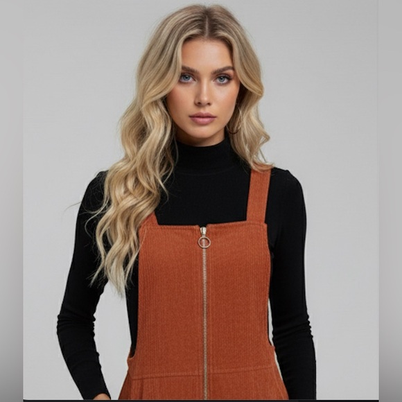 Zip Up Corduroy Overall Dress Rust - Picture 2 of 9